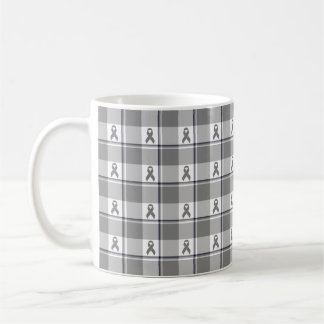 Mug Ruban gris à carreaux de sensibilisation au cancer