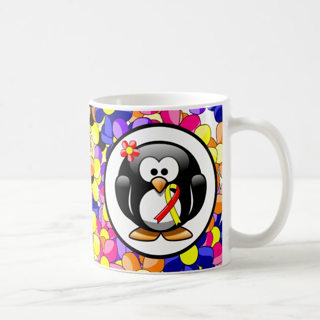 Mug Ruban Penguin de sensibilisation rouge et jaune (Droite)
