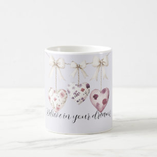 Mug Rubans Crème Cœurs Floraux Rose Lavande Violette