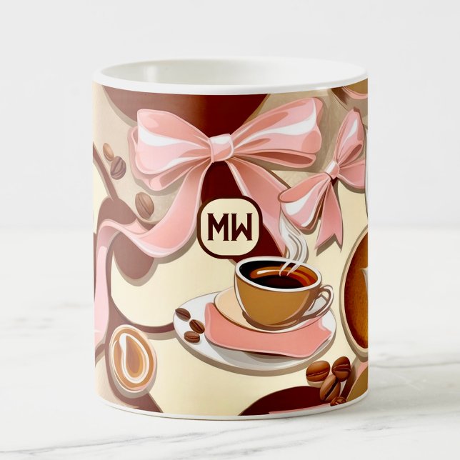 Mug Rubans élégants à thème café, arcs monogramme (Créateur téléchargé)