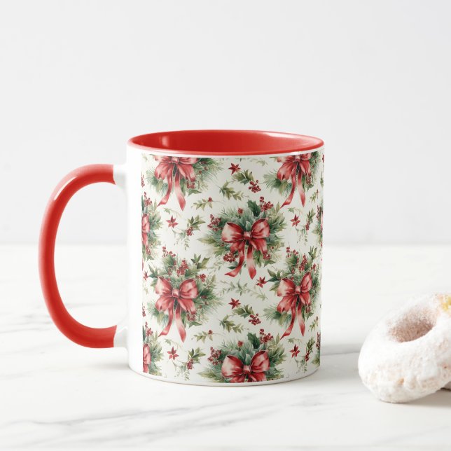 Mug Rubans Rouges et Feuilles de Houx (Avec donut)