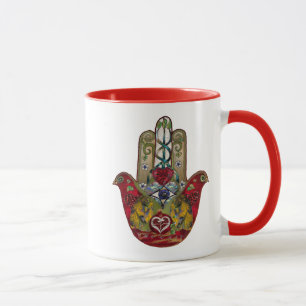 Mug Ruby Pomegranate Heart Red Bird Hamsa