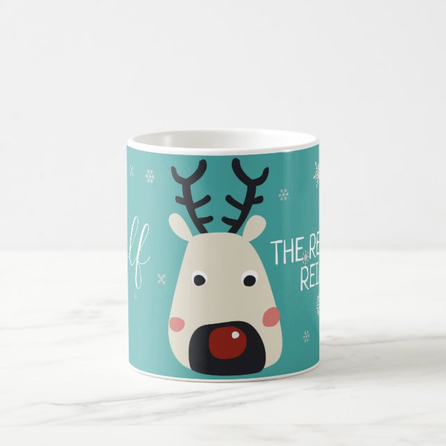 Mug Rudolf le renne rouge bleu avec des flocons de nei (Centre)