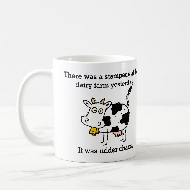 Mug Ruée drôle à la plaisanterie de vache à chaos de (Gauche)