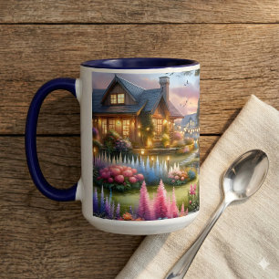 Mug Ruisseau de jardin de campagne au coucher du solei