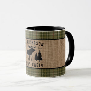 Mug Russe Famille Cabine Moose Pine Vert Plaid 2 Tone