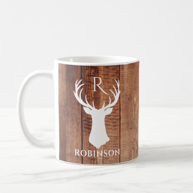 Mug Russe Famille Monogramme Style Bois Cerf Antler (Gauche)