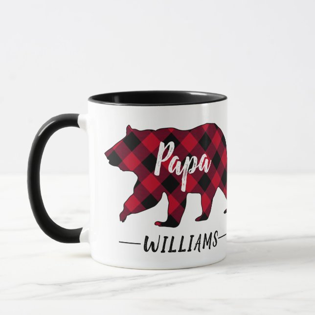 Mug Russe Papa Bear Monogramme Nom Red Buffalo Plaid (Gauche)