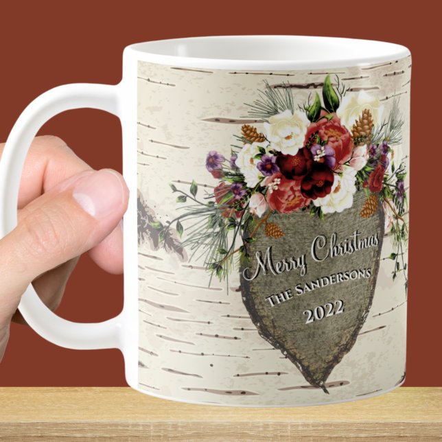 Mug Rustic Bark Wood Heart Photo de famille (Créateur téléchargé)