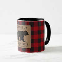 Rustic Bear Family Cabine Red Buffalo Plaid Burlap