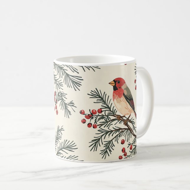 Mug Rustic Bird et Poinsettia Motif de Noël (17) (Devant droit)