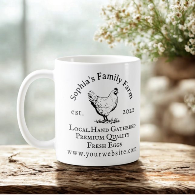 Mug Rustic Chicken Farm Business Black Text (Rustic family chicken farm business coffee mug.)