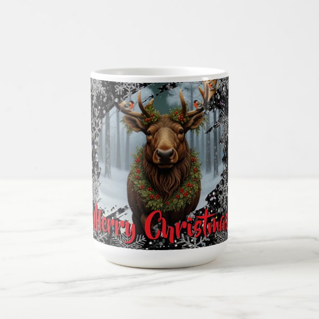 Mug Rustic Christmas moose winter woodland forest snow (Centre)