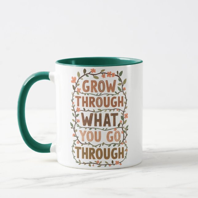 Mug Rustic Floral "Grow Through What You Go Through" (Gauche)