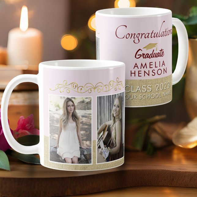 Mug Rustic Gold Pink 2023 Graduate 2 Diplôme photo (Créateur téléchargé)