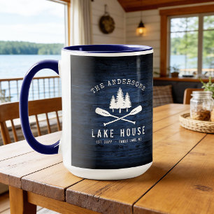 Mug Rustic Lake House Oars Trees Bleu Bois Imprimer Gr