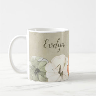 Mug Rustique Automne Blanc, Orange Citrouilles Personn