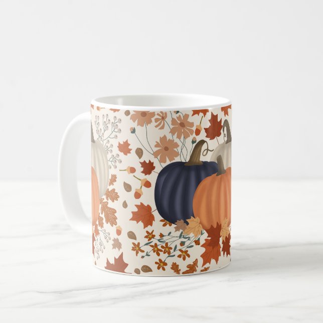 Mug Rustique Automne Citrouille Feuille Fleur sauvage (Devant gauche)
