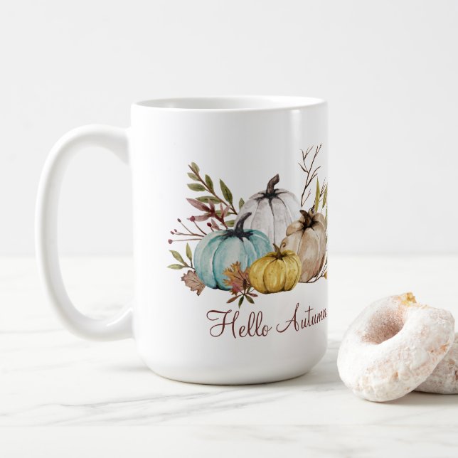 Mug Rustique Bonjour Citrouilles d'automne (Avec donut)