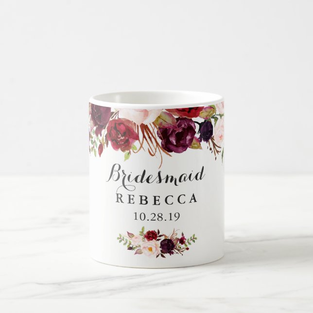 Mug Rustique Bourgogne Floral Mariage de femme de cham (Centre)