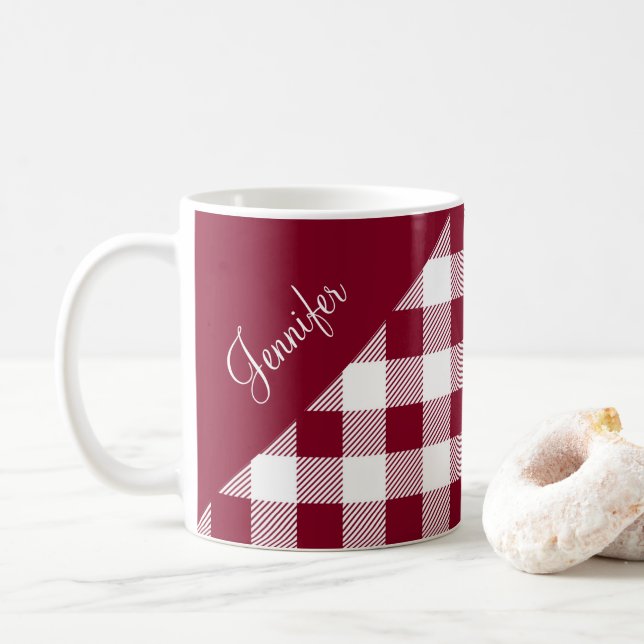 Mug Rustique Bourgogne Plaid Check Nom du Motif (Avec donut)
