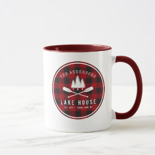 Mug Rustique Country Lake House Tree Red Buffalo Plaid