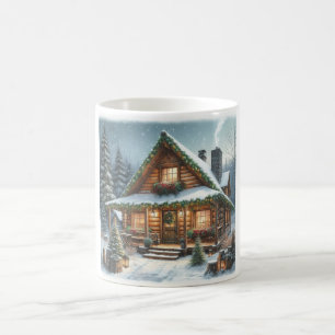 Mug Rustique hiver/Noël cabine enneigé