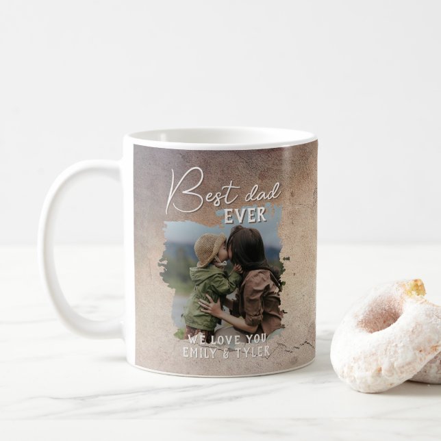 Mug Rustique Meilleur papa Famille Photo Fête du Père` (Avec donut)