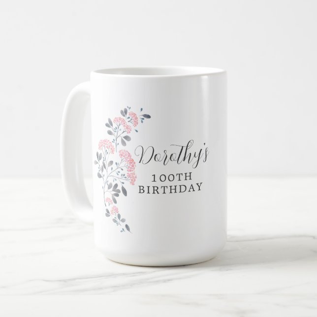 Mug Rustique rose Fleur sauvage Floral 100e anniversai (Devant gauche)