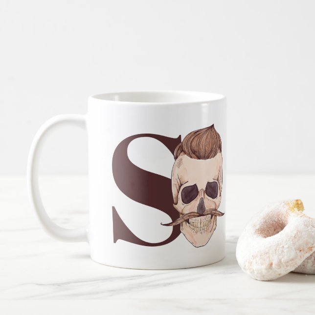 Mug S est pour Skeleton | Hipster Skeleton (Avec donut)