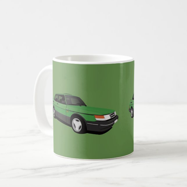 Mug Saab 900 Turbo 16 Aero, deux images gris vert (Devant gauche)