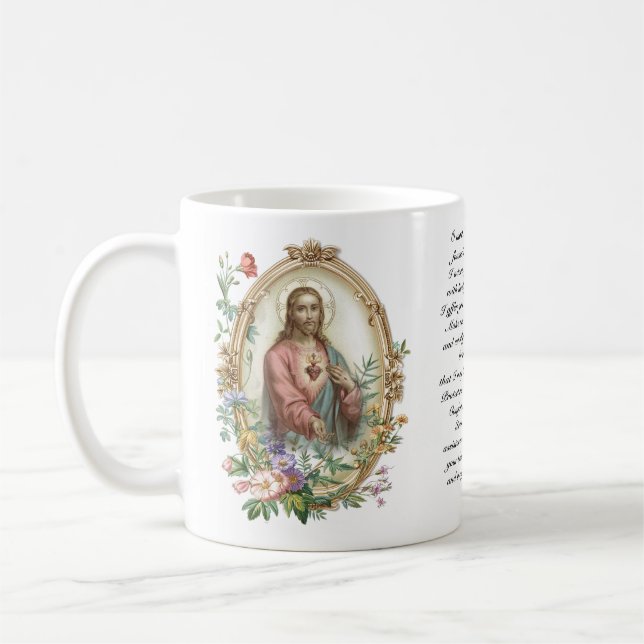 Mug Sacré Coeur de Jésus Floral Prière religieuse (Gauche)