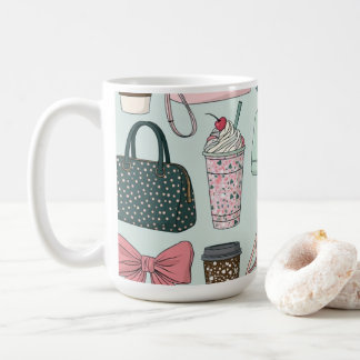 Mug Sacs à main, rubans et cafés latte