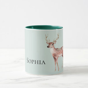 Mug Sage Green Christmas Deer Personnalisé