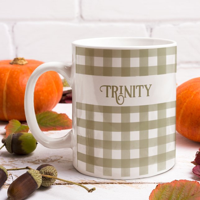 Mug Sage Green En vichy Plaid Personnalisé (Créateur téléchargé)
