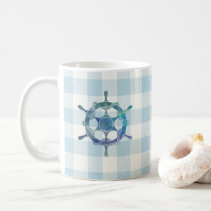 Mug Sailboat Blue Tiller En vichy Vérifier Motif