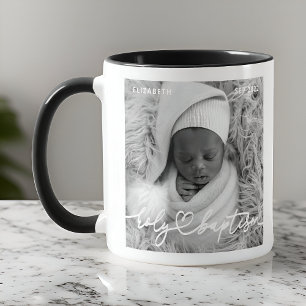 Mug Saint-Baptême Moderne Élégant Coeur Chic Photo béb