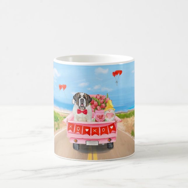Mug Saint Bernard Chien Saint Valentin Coeurs de camio (Centre)