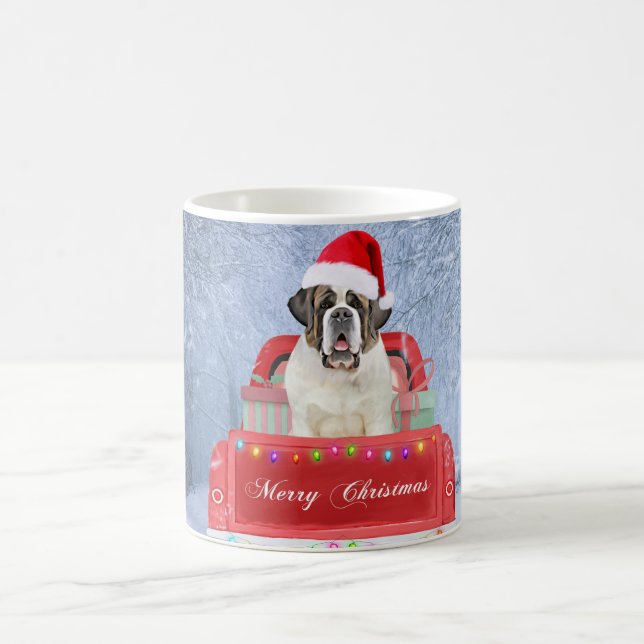 Mug Saint Bernard Dog en Neige assis Camion de Noël (Centre)