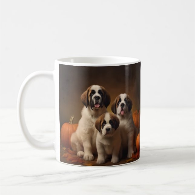 Mug Saint Bernard Puppy Automne Citrouille (Gauche)