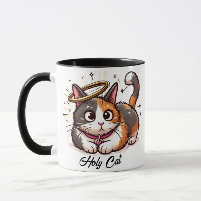 Mug Saint Chat - Cute Calico Chat avec Halo Funny (Gauche)