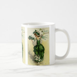 Mug Saint-Patrick vintage, femme trèfles verts