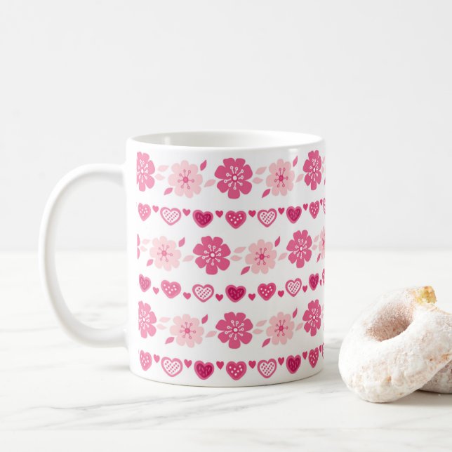 Mug Saint Valentin Candy Hearts Fleurs Motif (Avec donut)