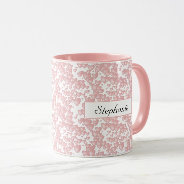 Mug Saint-Valentin Coeurs flottantes roses Nom du Moti (Devant droit)