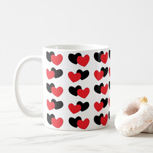 Mug Saint-Valentin Cœurs Rouge Noir  (Avec donut)