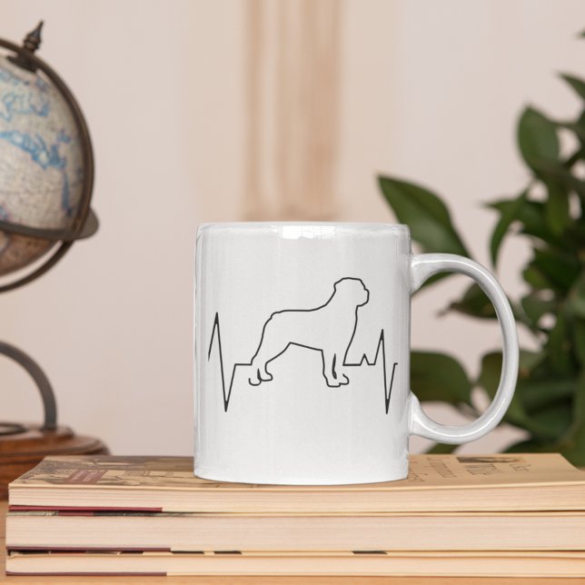 Mug Saint Valentin Heartbeat Line Art Rottweilers Chie (Créateur téléchargé)