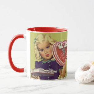 Mug Saint-Valentin Mignon Vintage, Fille avec Chocolat