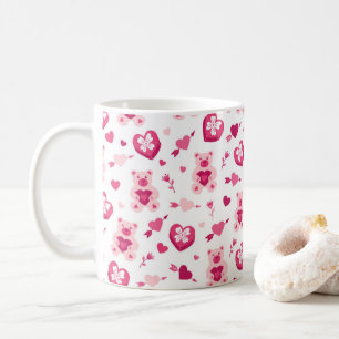 Mug Saint-Valentin Ours Coeurs Rose Amour Motif