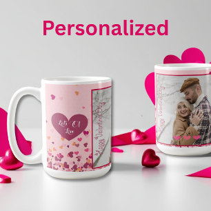 Mug Saint-Valentin Photo personnalisée Coeurs roses