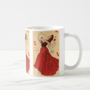 Mug Saint-Valentin vintage, Dame de la danse Cœurs rou